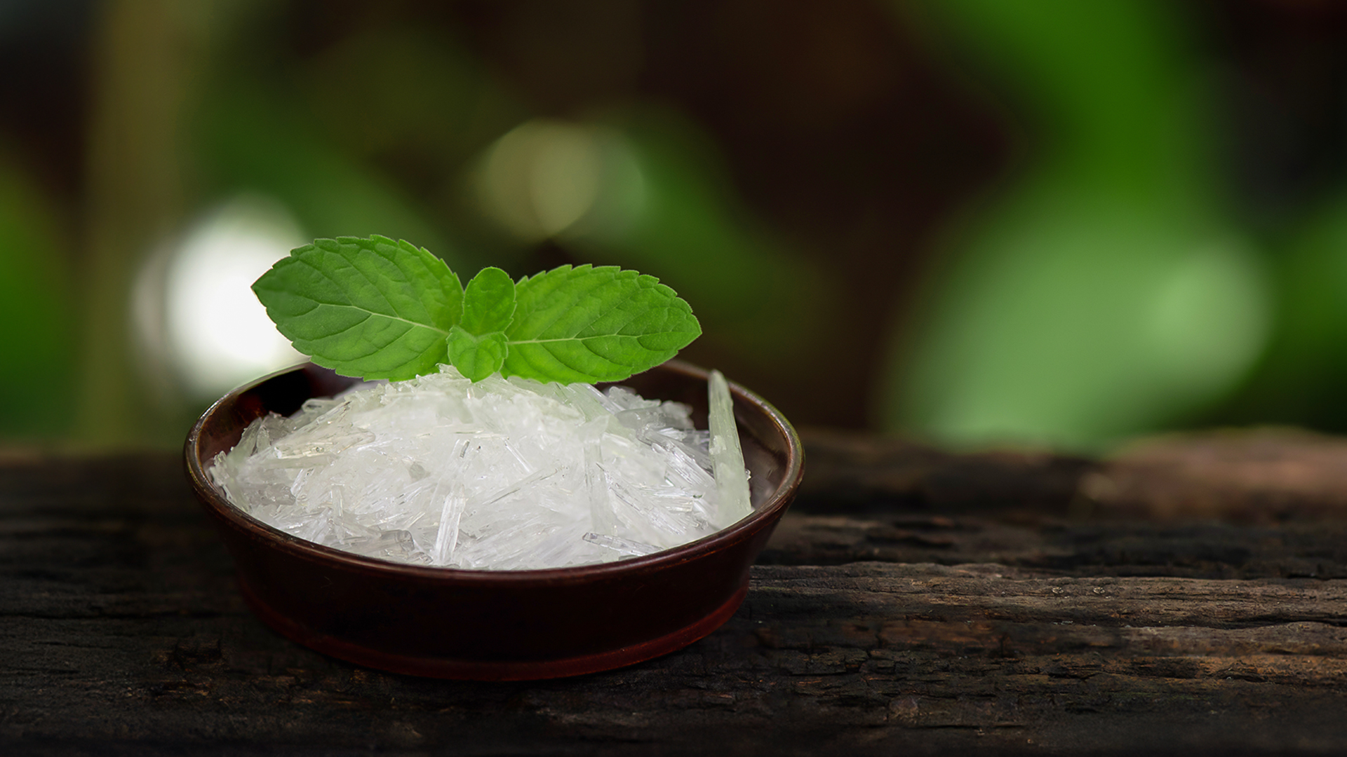 Mint leaves with menthol crystals